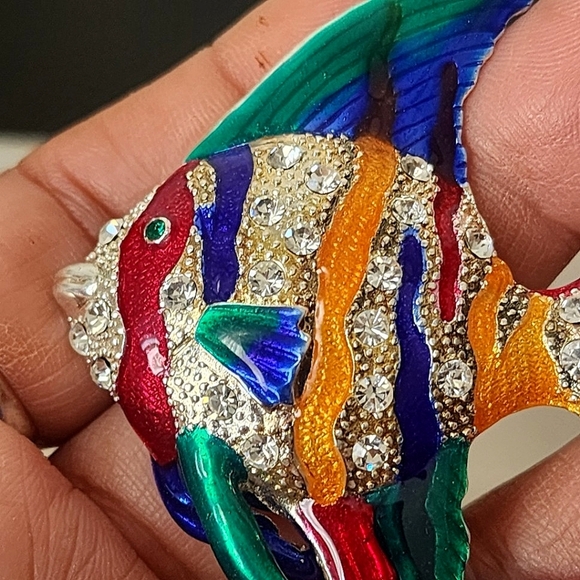 Large Statement Silver Colorful Enamel Angelfish Elegant Brooch Pin - Picture 4 of 8